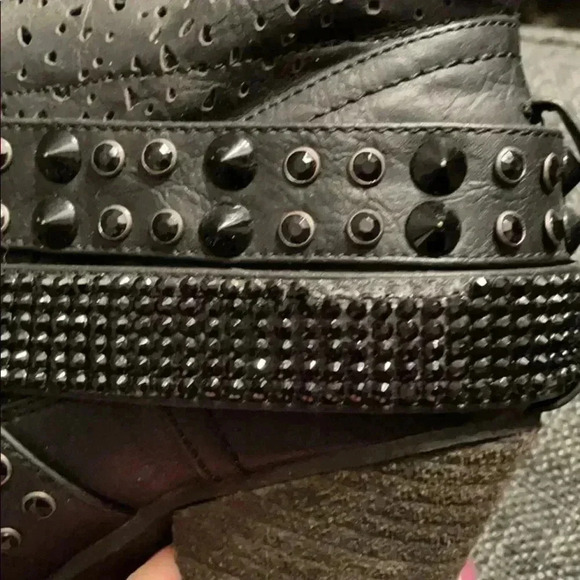 Not Rate Black Rhinestone Slouch Boots - Picture 4 of 5